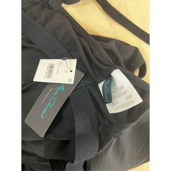Aqua Green Black Tankini Top Plus Size 1X Adjustable Straps Swimwear Ruffle - Picture 9 of 12